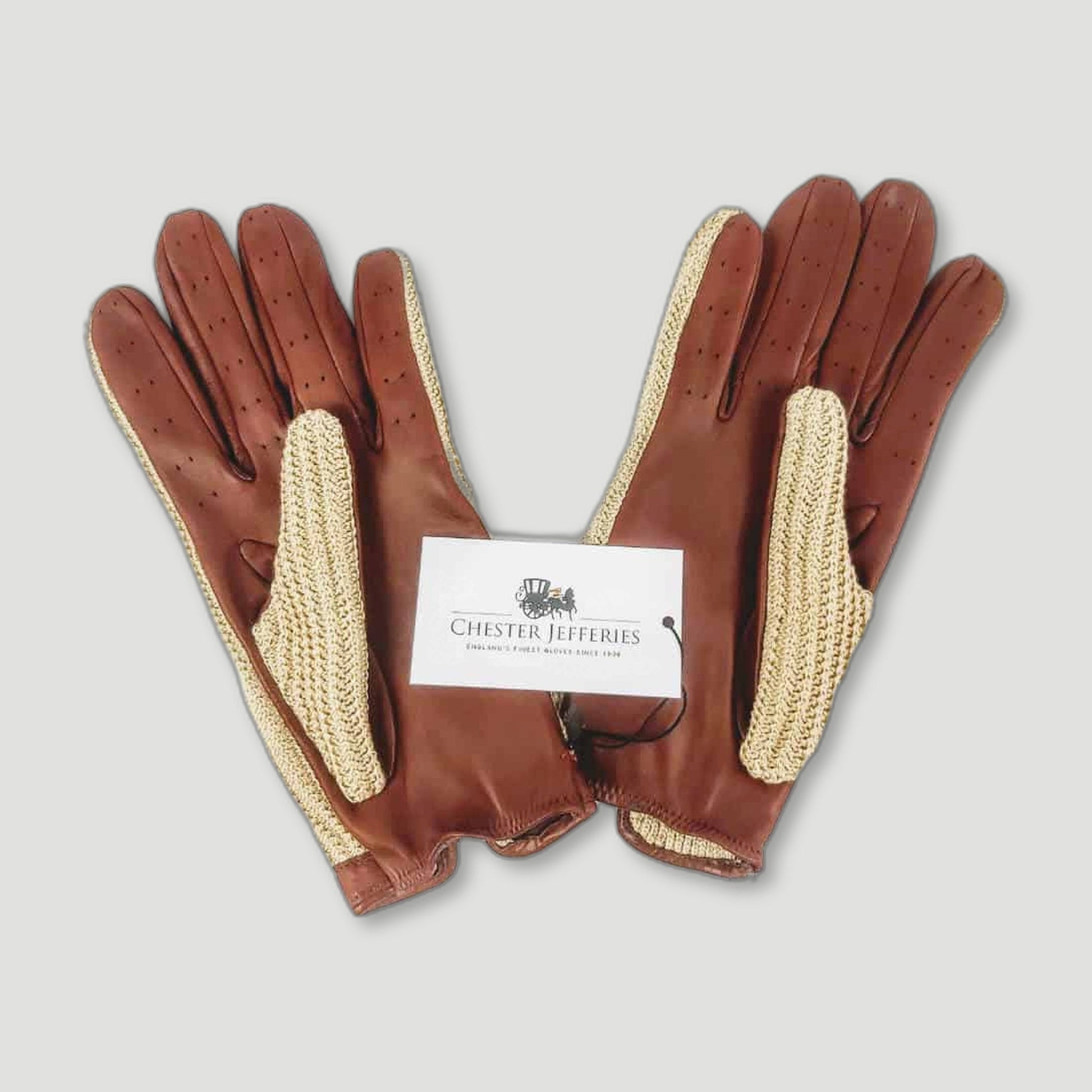 Label detail of Triumph Men's Driving Gloves from Chester Jefferies - British Made Leather Gloves