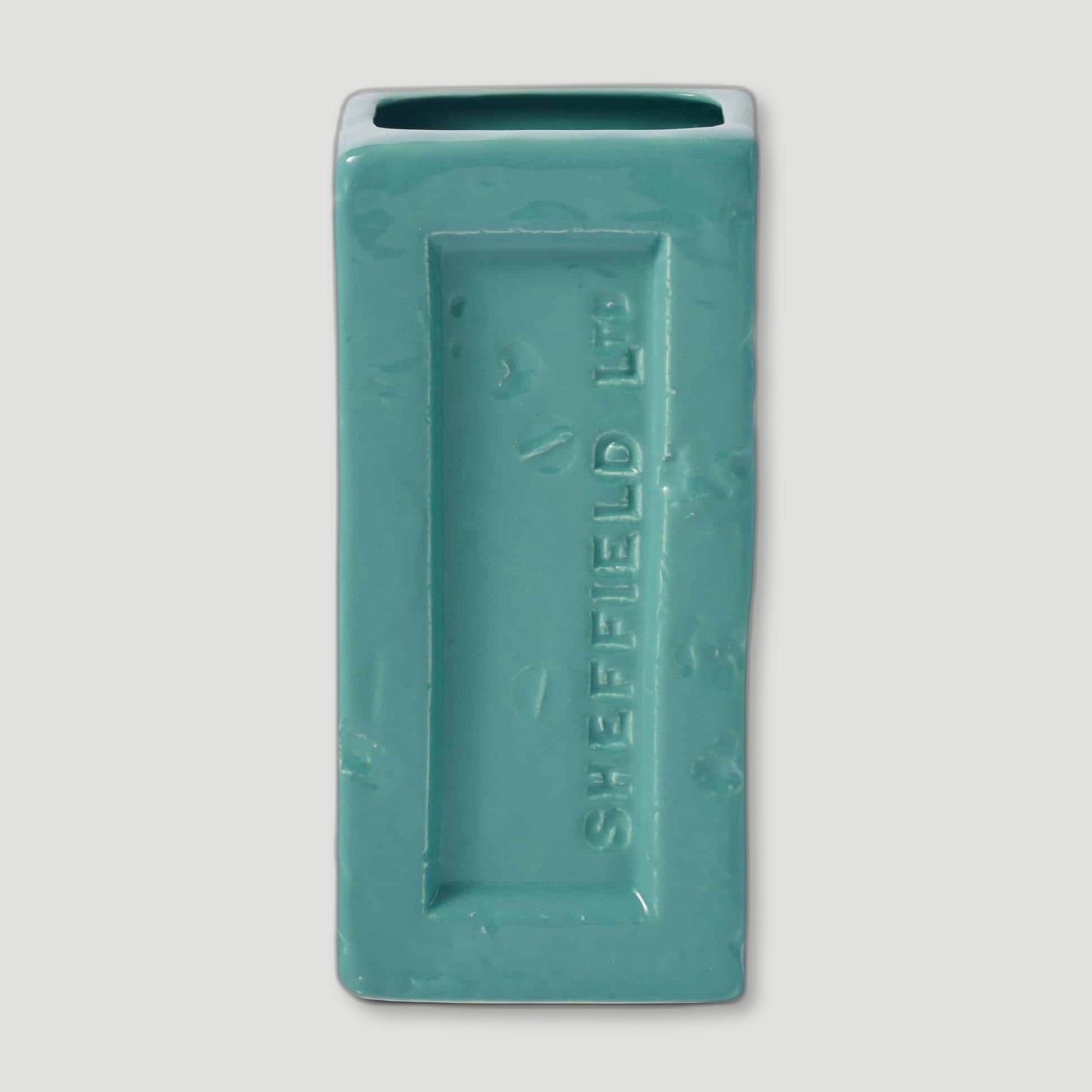 Front view of Turquoise Sheffield Brick Vase from Stolen Form - British Made Vases & Homeware