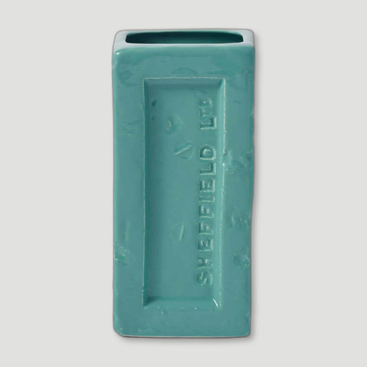 Front view of Turquoise Sheffield Brick Vase from Stolen Form - British Made Vases & Homeware