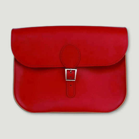 Front view of Vintage Red Full Pint Satchel from Brit Stitch - British Made Leather Satchels