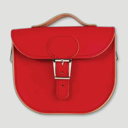 Front view of Vintage Red Half-Pint Satchel from Brit Stitch - British Made Leather Satchels
