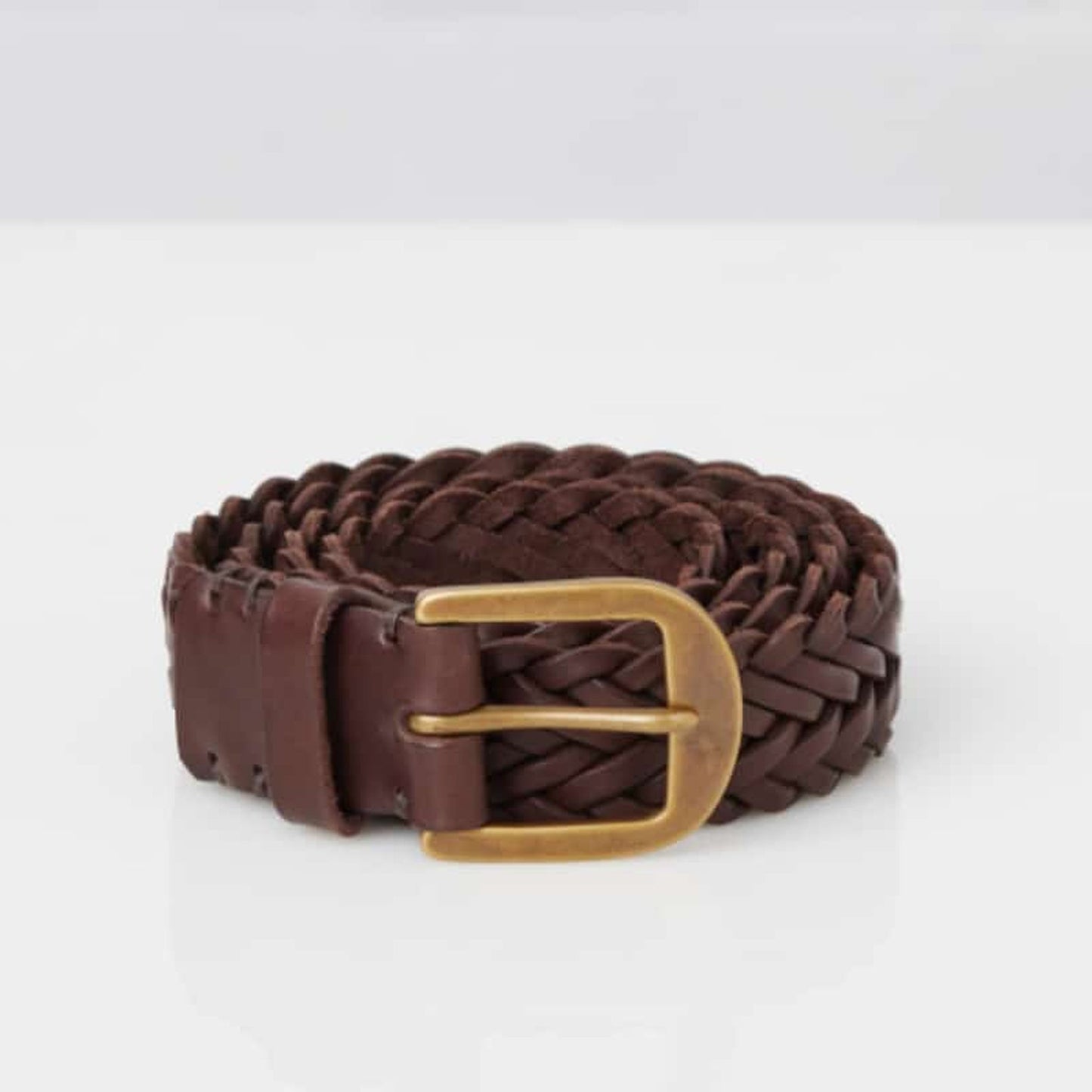 Walnut Brown Brass Braided Belt