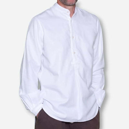 White Cotton 'Admiralty' Grandad Collar Shirt