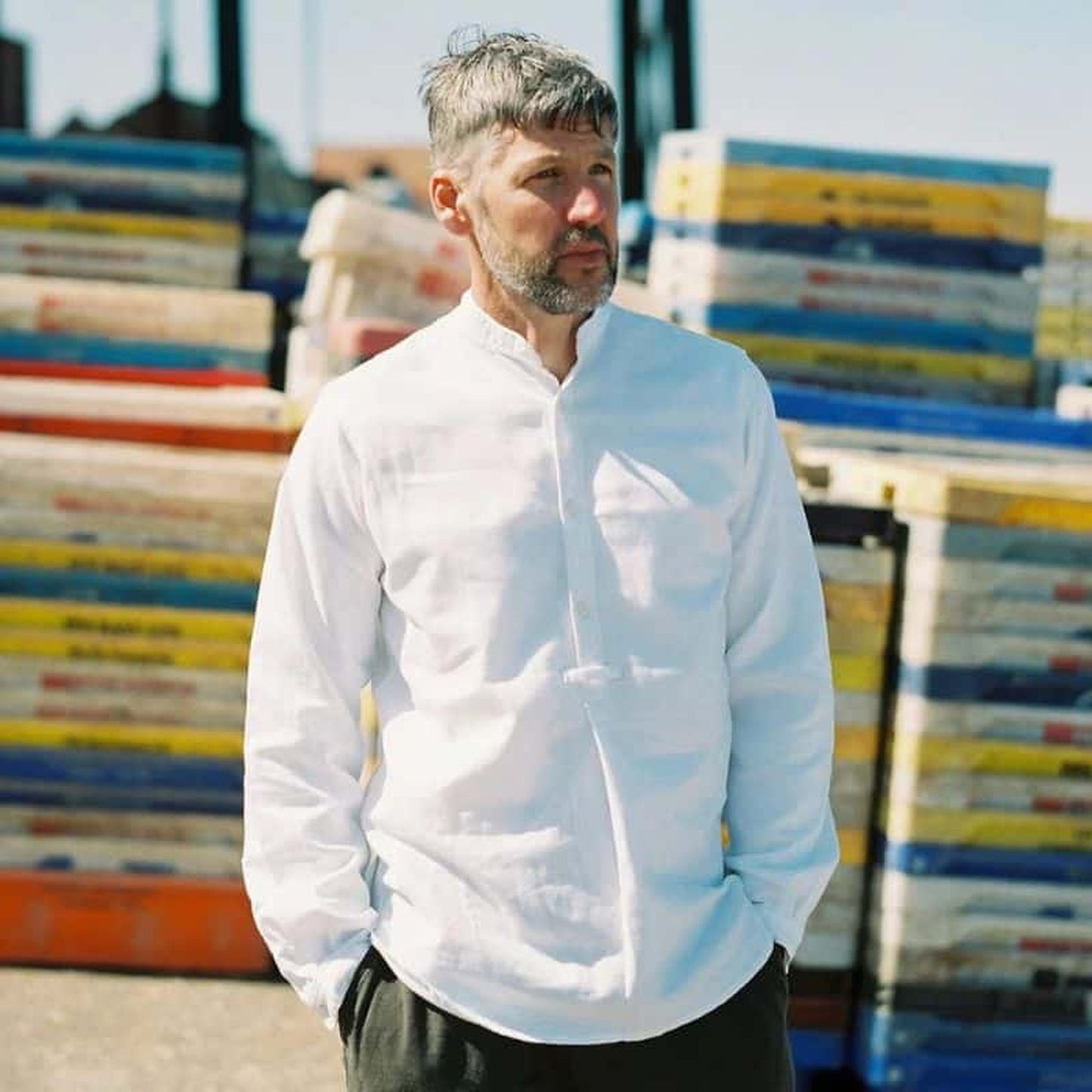 White Cotton 'Admiralty' Grandad Collar Shirt