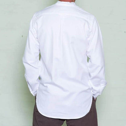 White Cotton 'Admiralty' Grandad Collar Shirt