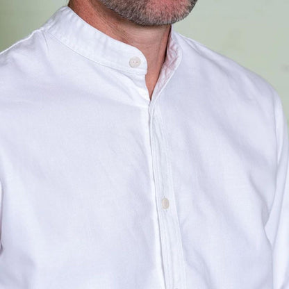 White Cotton 'Admiralty' Grandad Collar Shirt