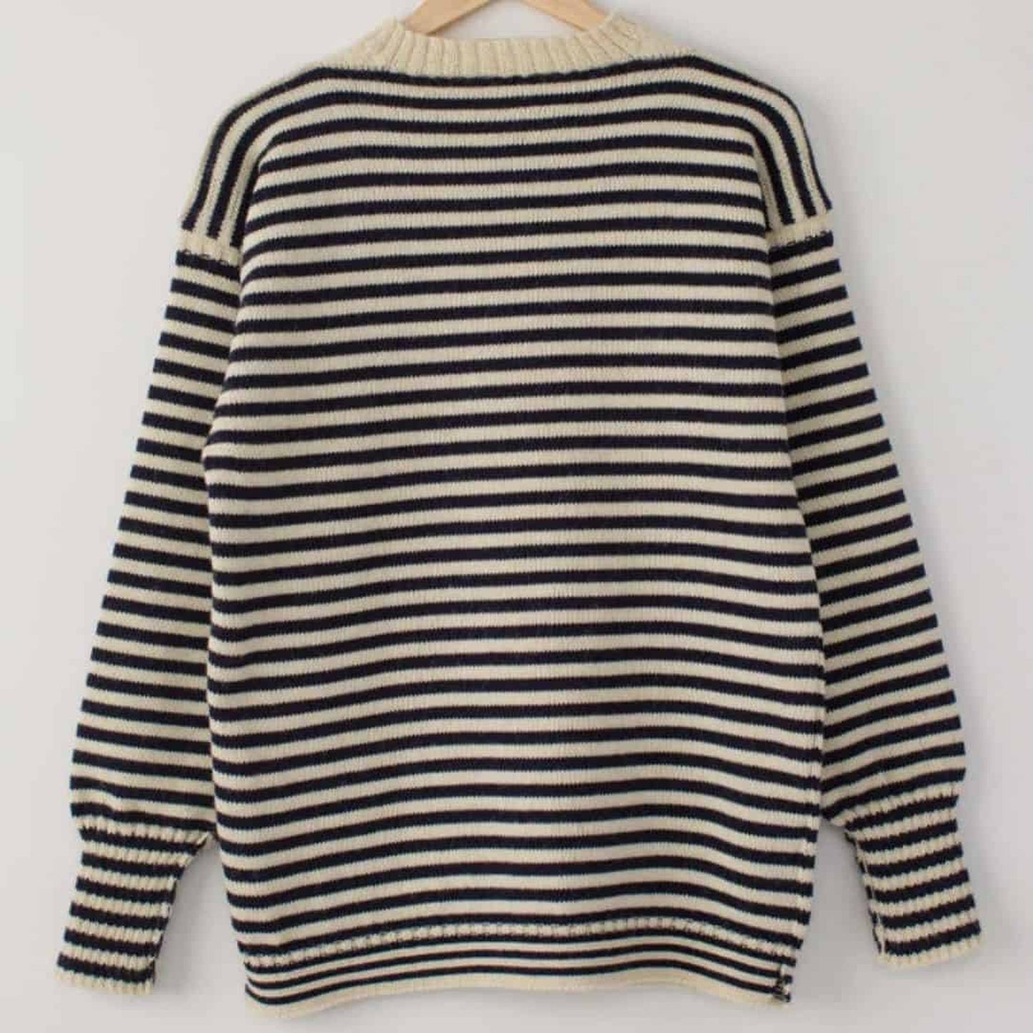 Women's Cream and Navy Striped Traditional Guernsey Jumper