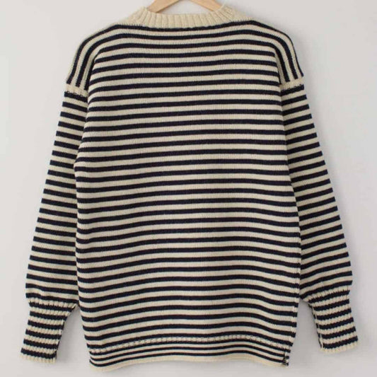 Women's Cream and Navy Striped Traditional Guernsey Jumper