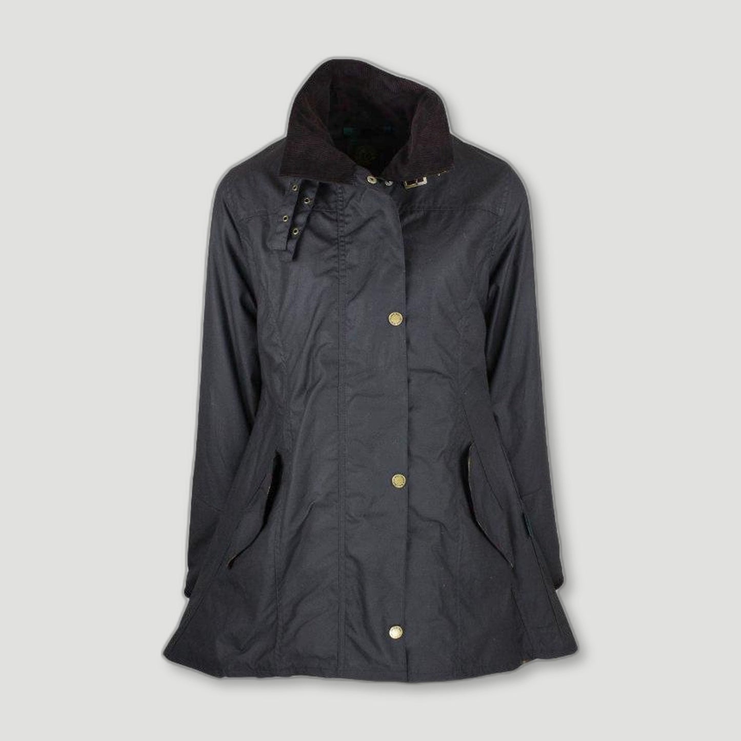 Front view of Women's Olivia Waxed Jacket - Black from Oxford Blue - British Made Waxed Jackets