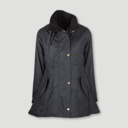Front view of Women's Olivia Waxed Jacket - Black from Oxford Blue - British Made Waxed Jackets