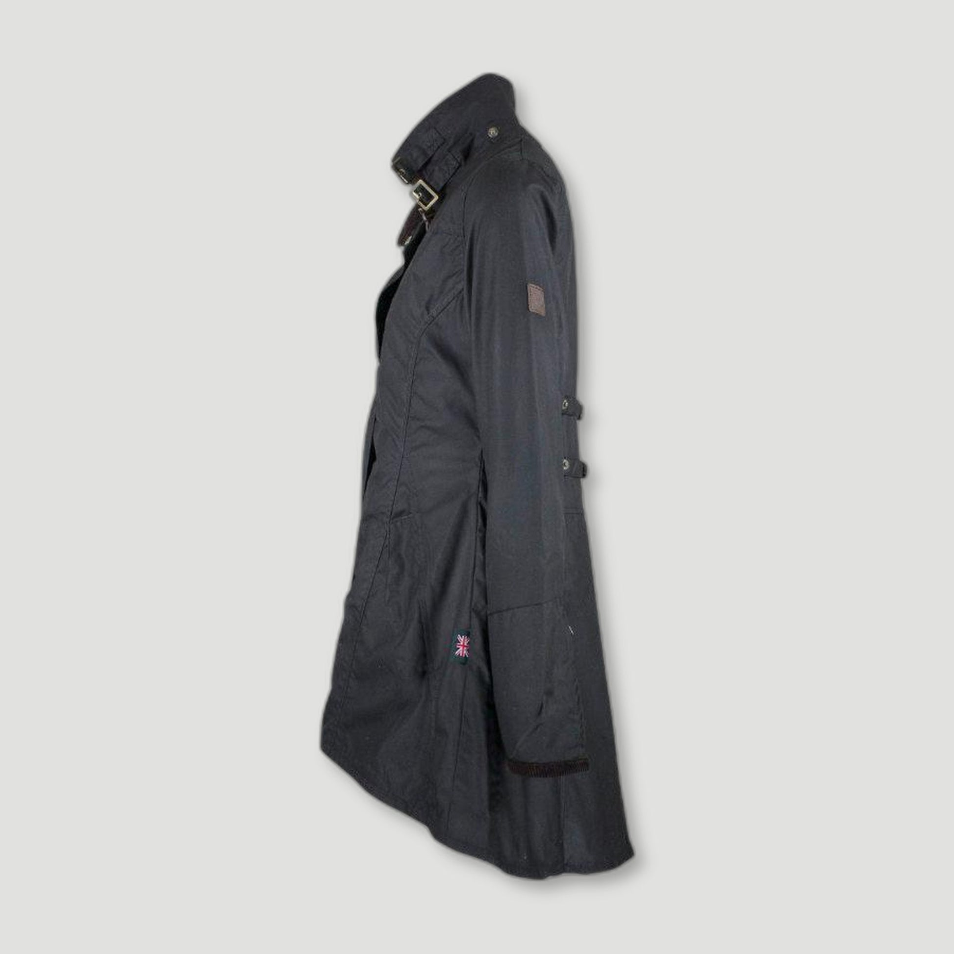 Side view of Women's Olivia Waxed Jacket - Black from Oxford Blue - British Made Waxed Jackets