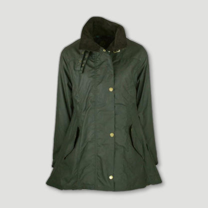 Front view of Women's Olivia Waxed Jacket - Green from Oxford Blue - British Made Waxed Jackets