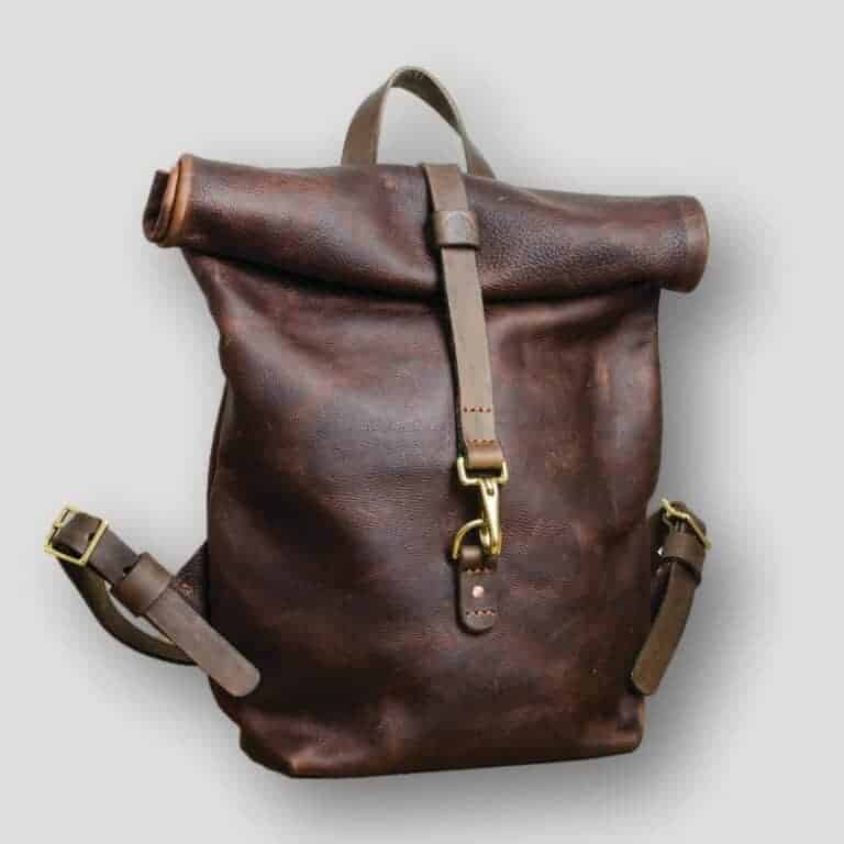 Tan Kodiak Leather Roll Top Backpack - Heather Borg - Leather Rucksack