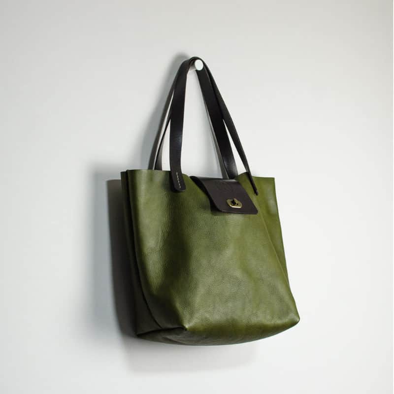 Olive Green Italian Leather Tote Bag Heather Borg SGB