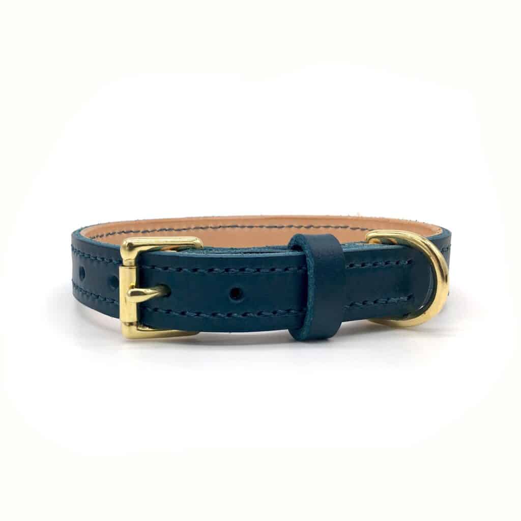 Peacock Blue Leather Dog Collar - Sir Gordon Bennett